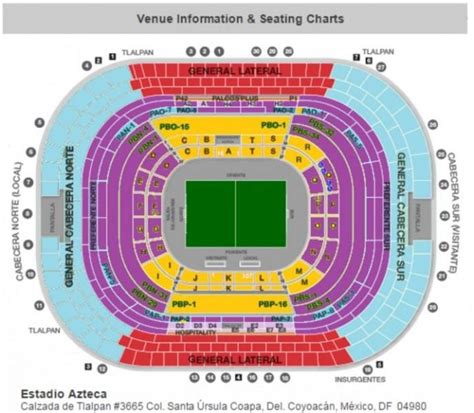 mapa asientos estadio azteca